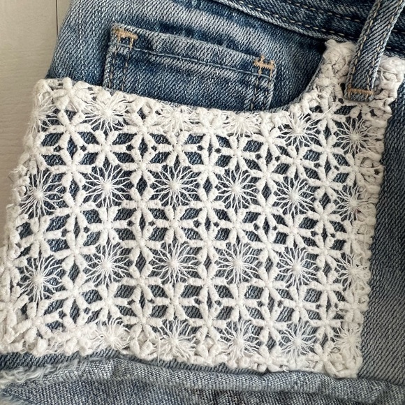 Hollister denim mini shorts with crochet design. - Picture 4 of 5